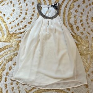 Cream Chiffon Top with Beaded Collar